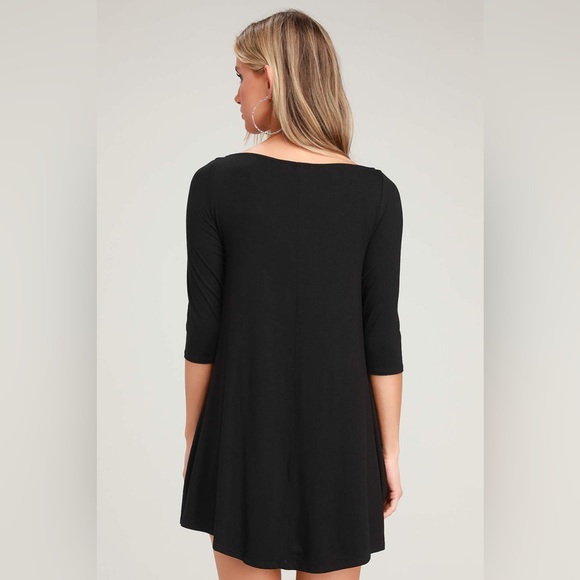 Lulus In Full Swing Black Three-Quarter Sleeve Swing Dress Medium - Picture 12 of 12